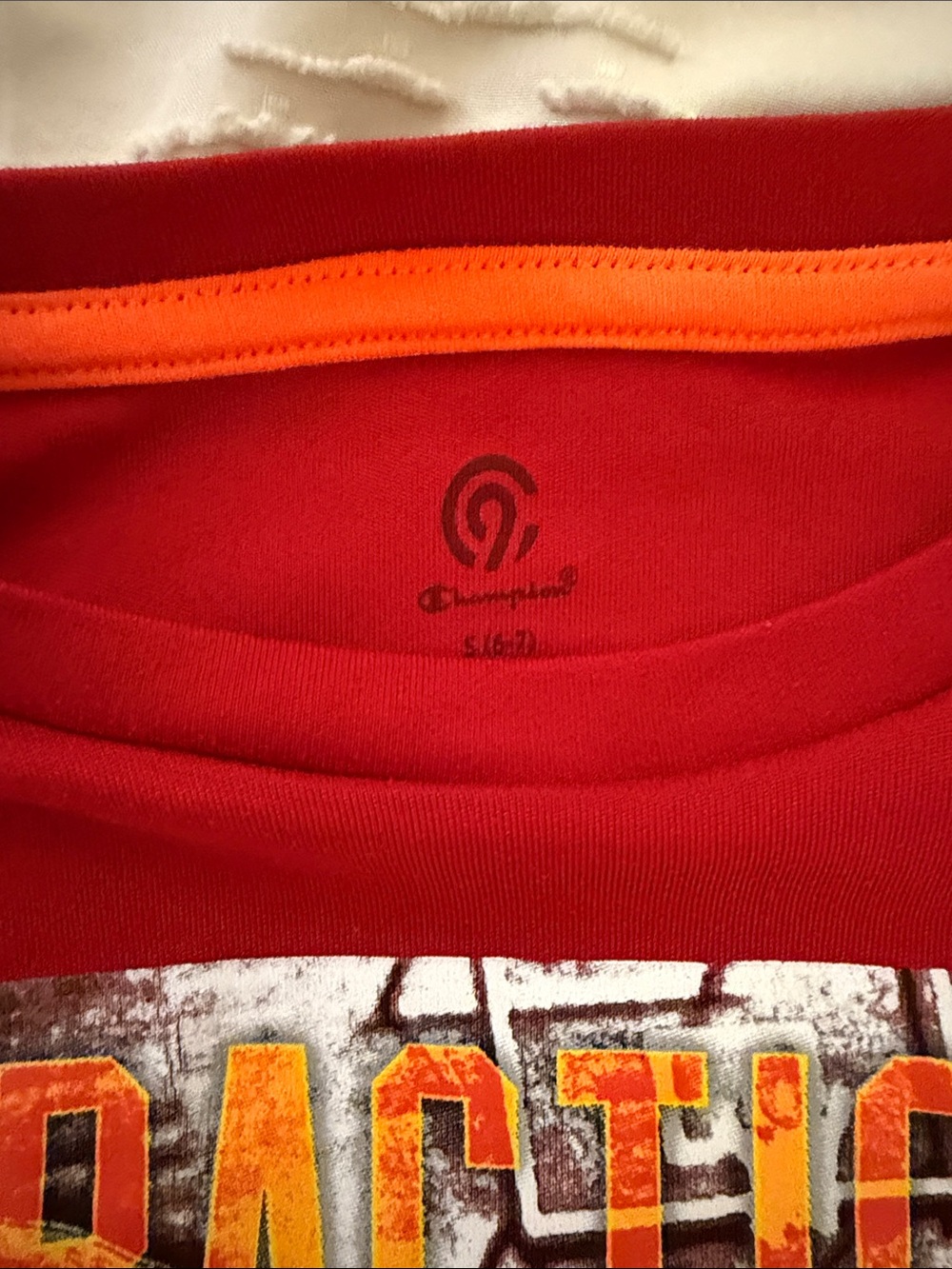 Champion Red Short Sleeve Tee with Orange Graphic - Picture 2 of 5
